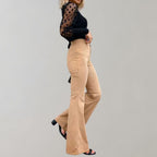 Flared corduroy broeken - stijlvolle dames hoge taille pants - Bakkermode.nl