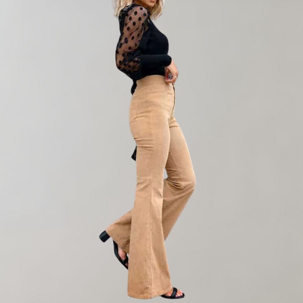 Flared corduroy broeken - stijlvolle dames hoge taille pants - Bakkermode.nl