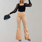 Flared corduroy broeken - stijlvolle dames hoge taille pants - Bakkermode.nl