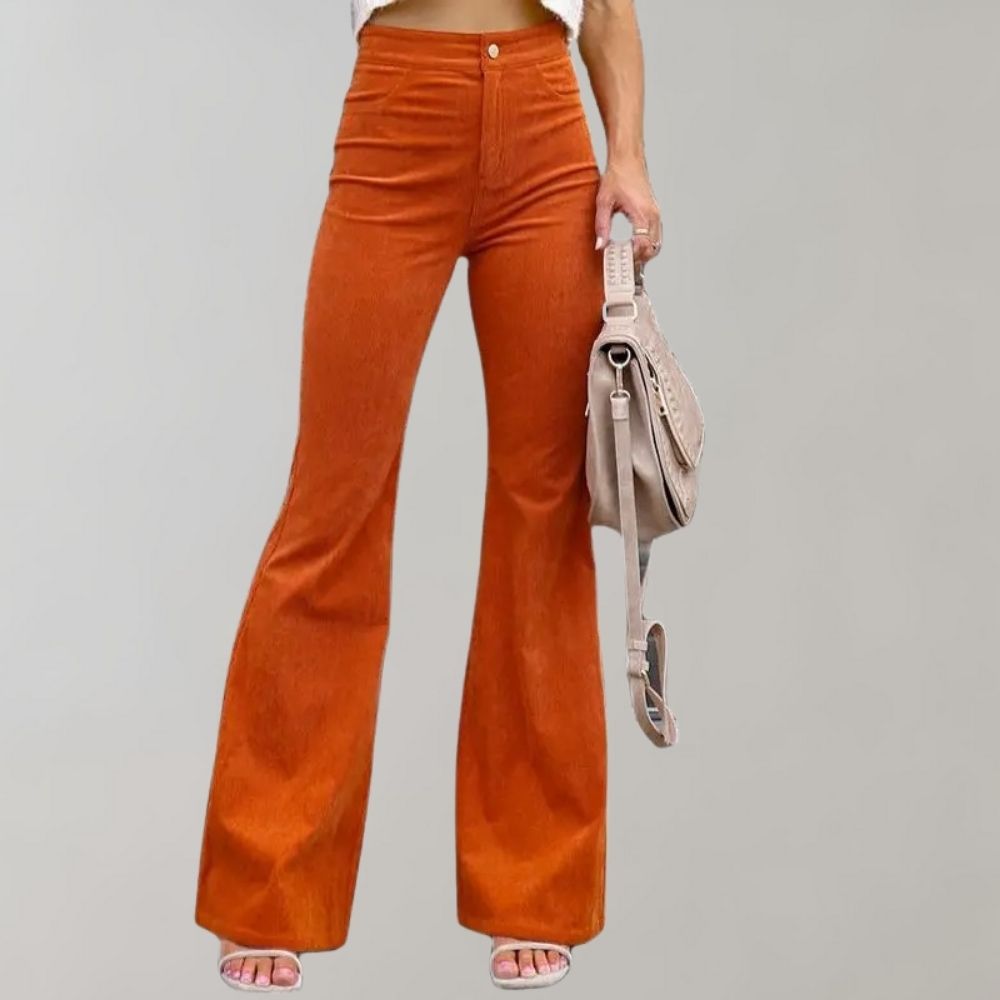 Flared corduroy broeken - stijlvolle dames hoge taille pants - Bakkermode.nl