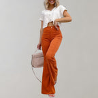 Flared corduroy broeken - stijlvolle dames hoge taille pants - Bakkermode.nl