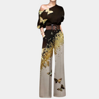 Dames jumpsuit off-shoulder met vlinderprint - elegante outfit voor bijzondere gelegenheden