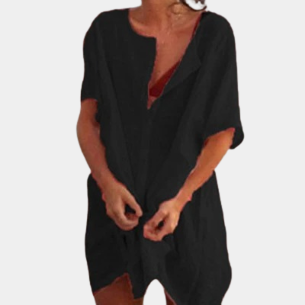 Linnen zomer blouse - losvallende dames strandcover-up