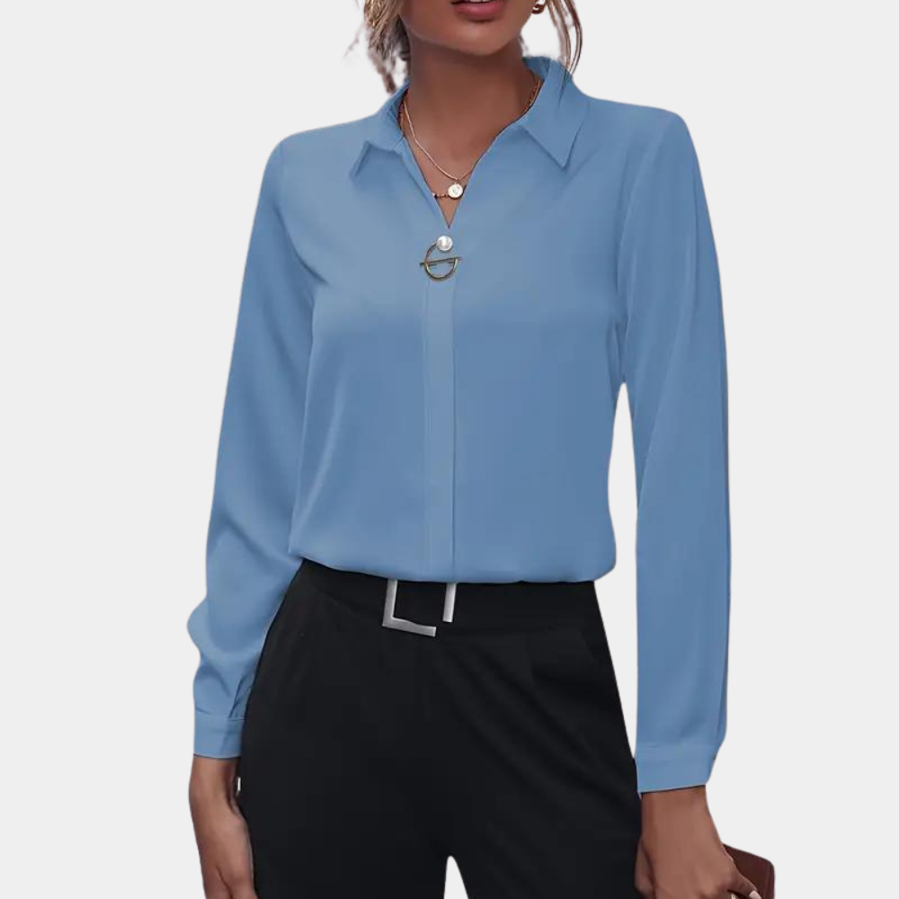 Damesblouse voor elegant kantooroutfits - chique langarmige professionele shirt, luchtige stof