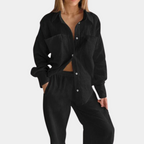 2-delige lounge set - textuur zwart dames loungewear