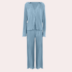 2-delige geplooide loungewear set - elegante zwarte damesoutfit