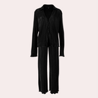 2-delige geplooide loungewear set - elegante zwarte damesoutfit