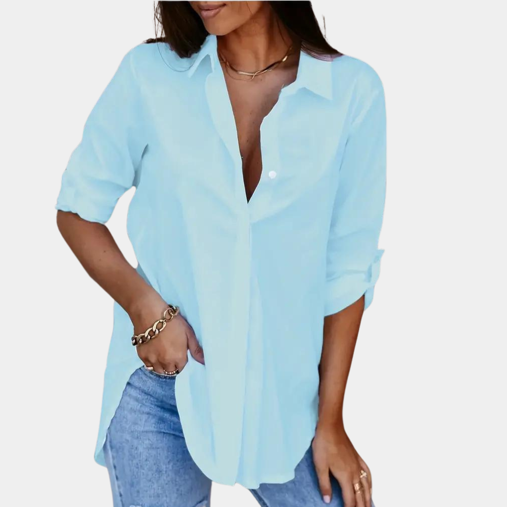 Dames blouse met lange mouwen - klassieke button-up shirt voor vrouwen