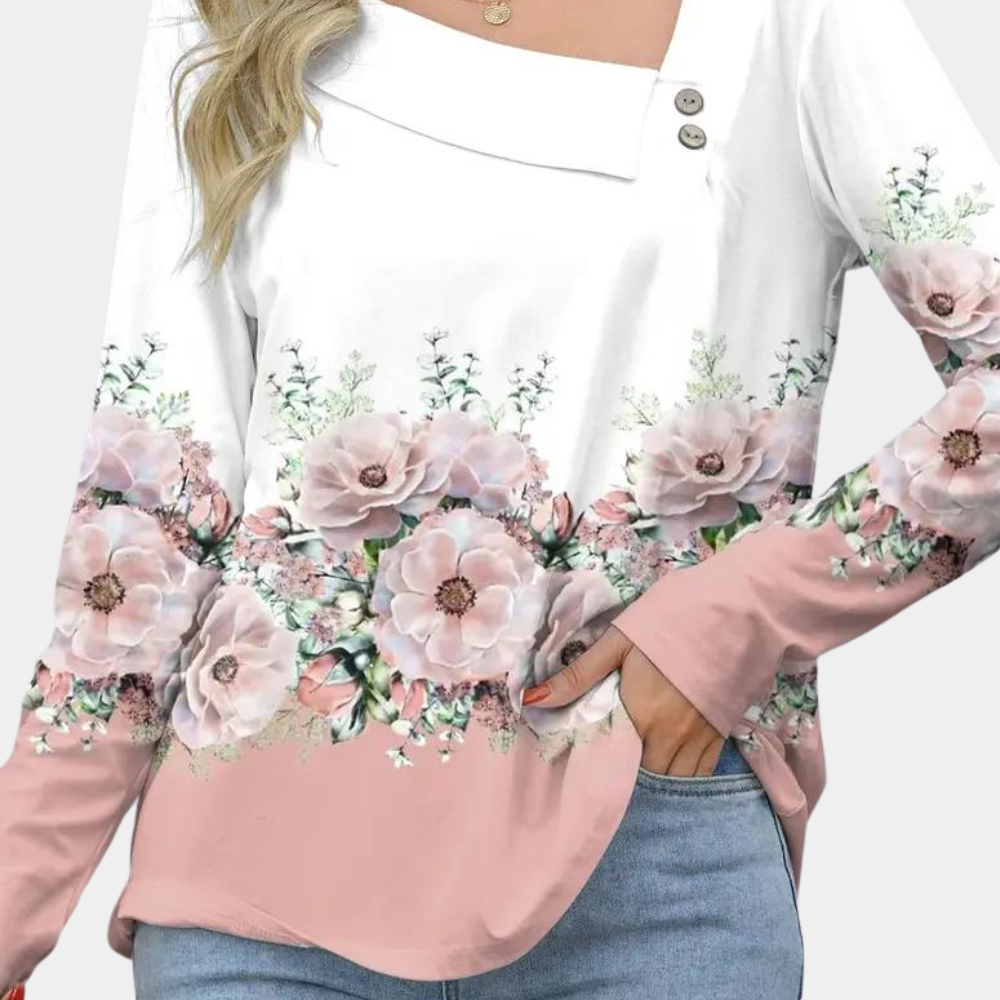 Vrouwen elegante blouse unieke design casual uitjes - verfijnde lange mouwen top in roze en bruin, zachte stof