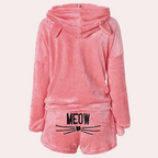 2-delige fleece lounge set - gezellige dames pyjama top en shorts