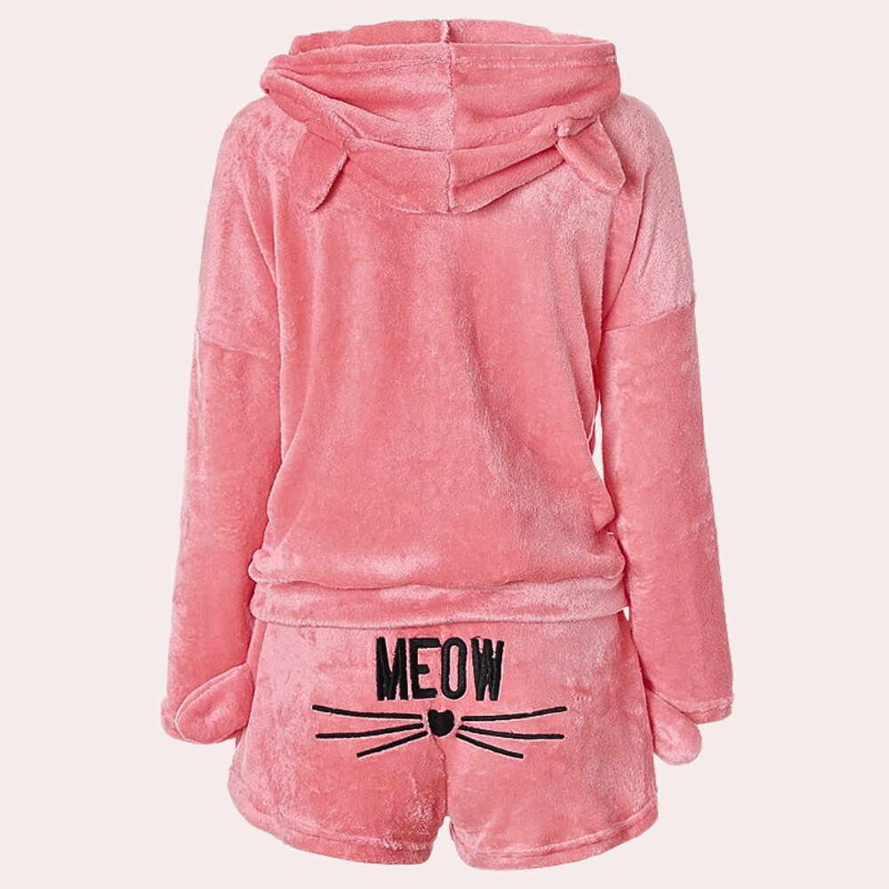 2-delige fleece lounge set - gezellige dames pyjama top en shorts