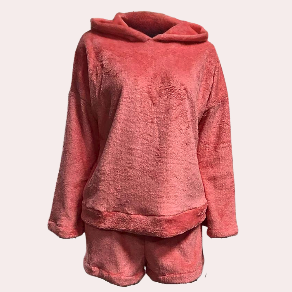 2-delige fleece lounge set - gezellige dames pyjama top en shorts