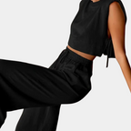 2-delige linnen dames set - stijlvolle crop top en wijde broek