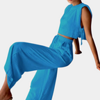 2-delige linnen dames set - stijlvolle crop top en wijde broek