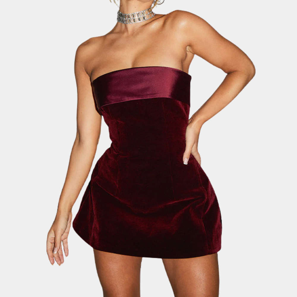 Strapless mini-jurk - luxe fluwelen party outfit voor elegante avonden