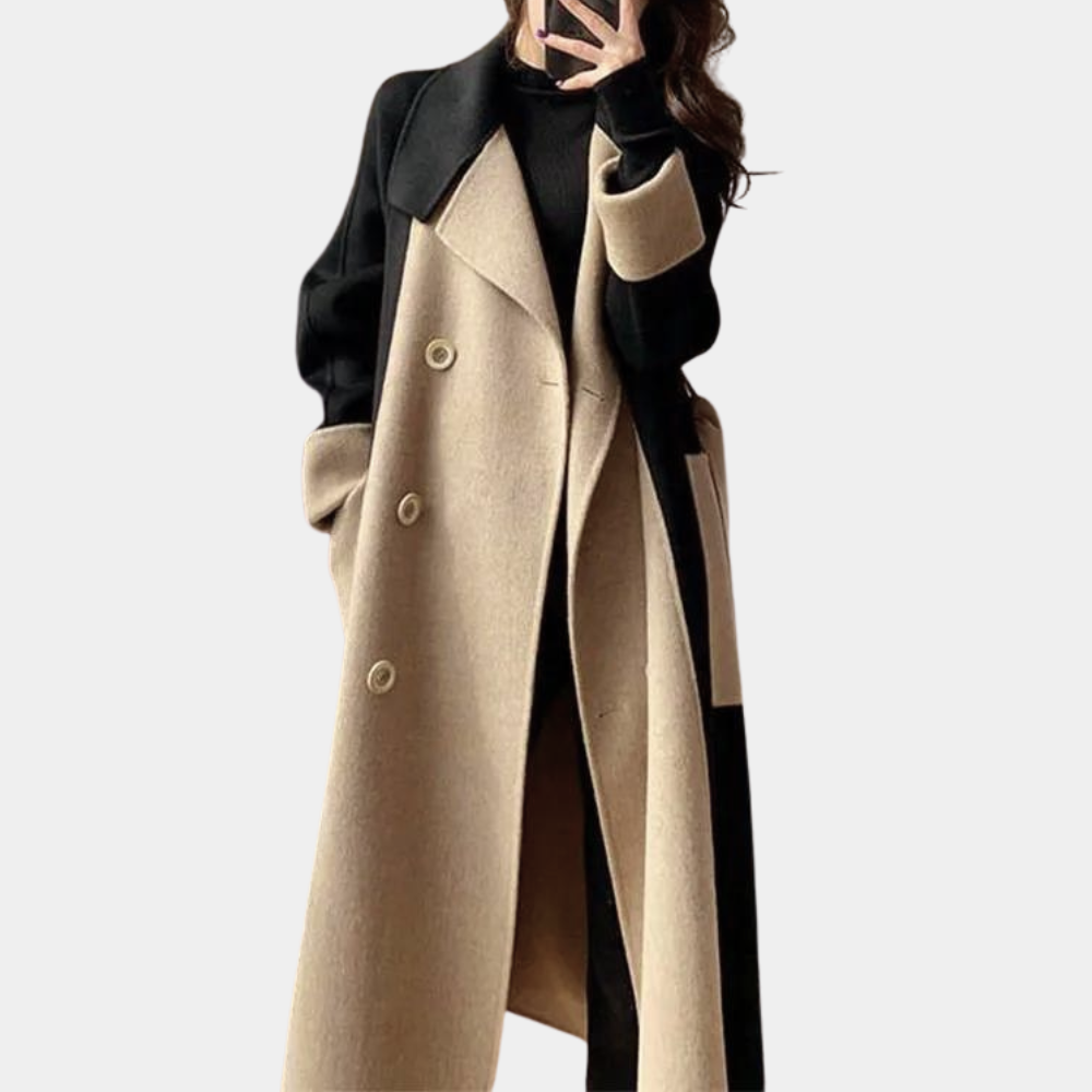 Elegante lange zwarte trenchcoat voor dames