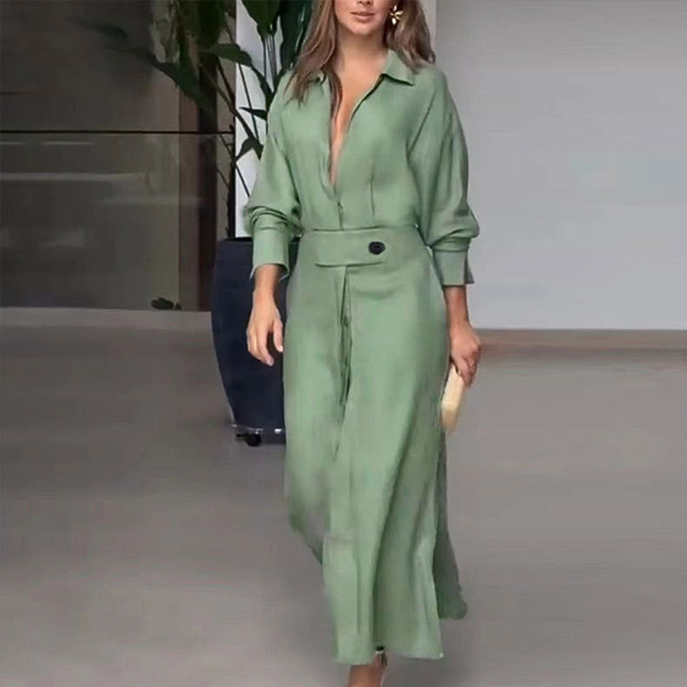 Dames overhemdjurk chic zomer maxi - lange mouwen, lichtgewicht stof voor casual uitjes