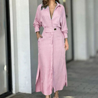 Dames overhemdjurk chic zomer maxi - lange mouwen, lichtgewicht stof voor casual uitjes