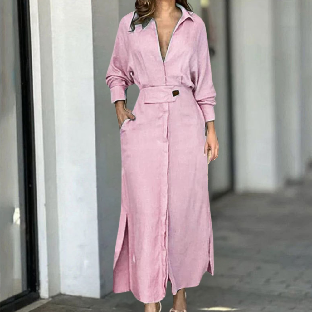 Dames overhemdjurk chic zomer maxi - lange mouwen, lichtgewicht stof voor casual uitjes