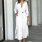 Dames overhemdjurk chic zomer maxi - lange mouwen, lichtgewicht stof voor casual uitjes