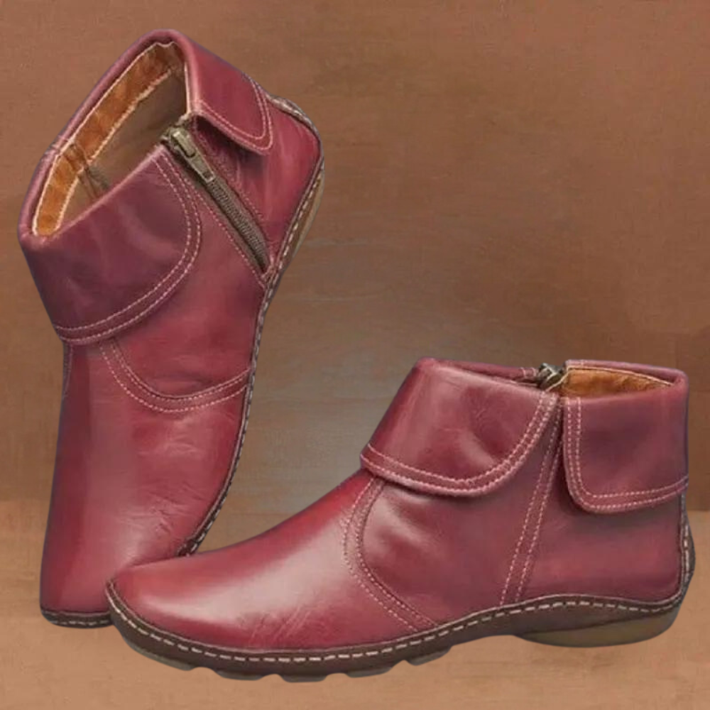 Enkelboots - stijlvolle leren dames enkelboots met rits