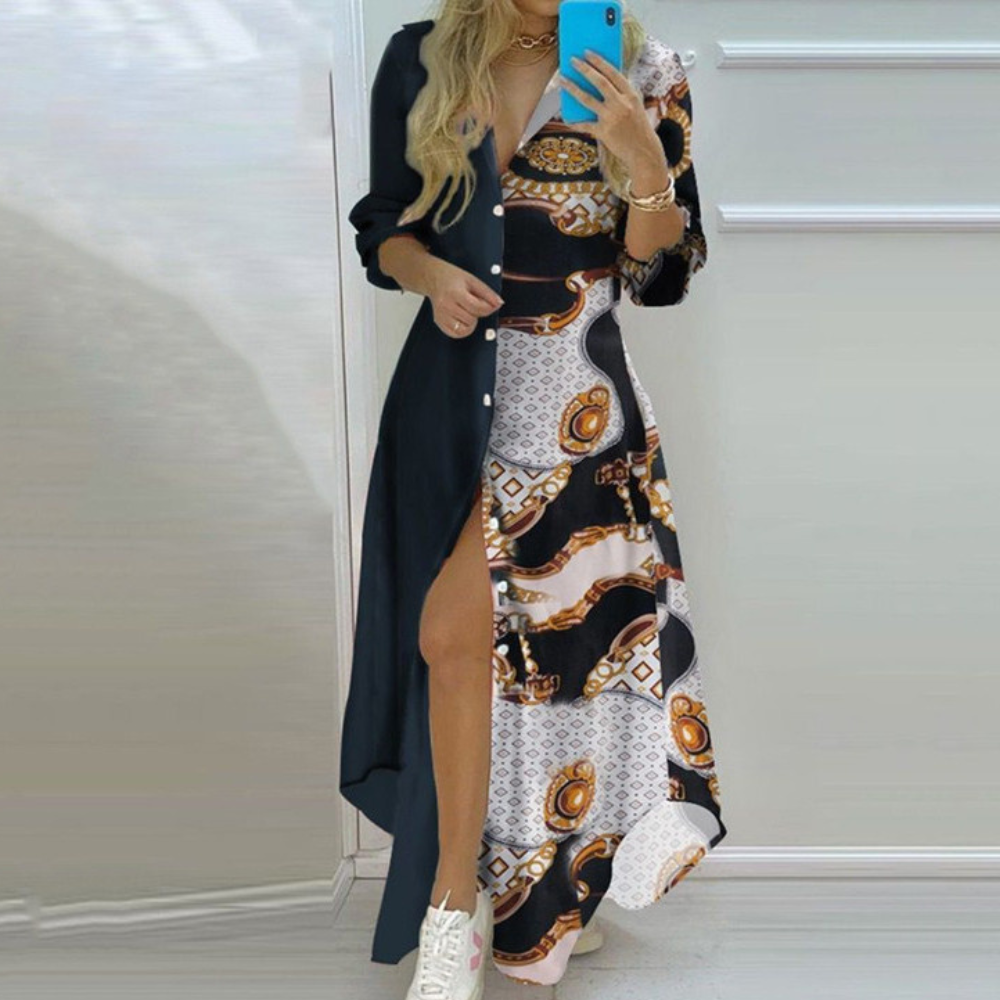 Dames bloemdress - elegante maxi jurk met lange mouwen voor casual en formele gelegenheden