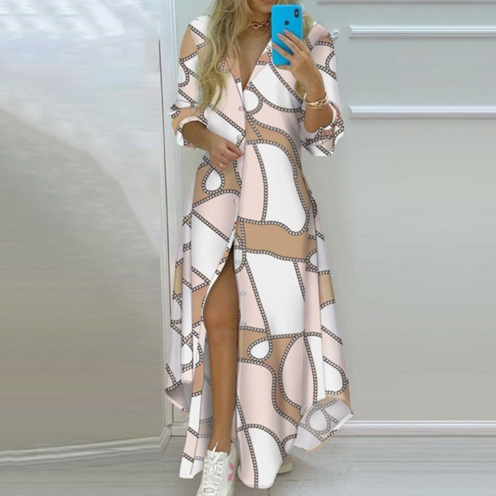 Dames bloemdress - elegante maxi jurk met lange mouwen voor casual en formele gelegenheden