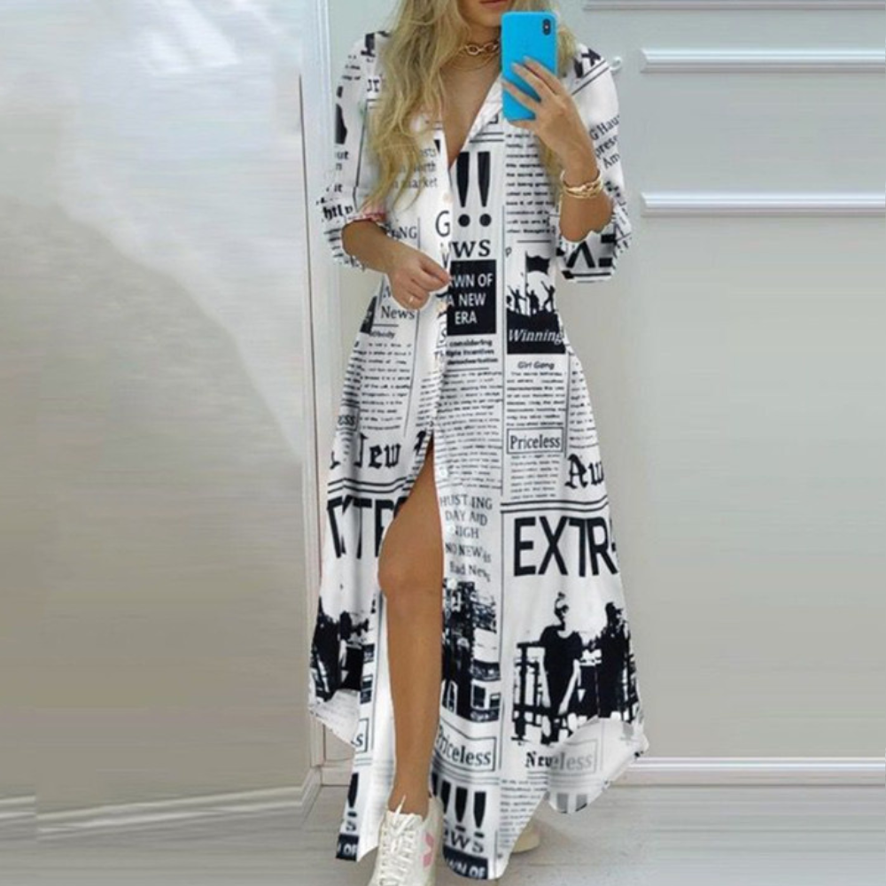 Dames bloemdress - elegante maxi jurk met lange mouwen voor casual en formele gelegenheden