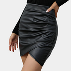 Dames leren mini rok met chique ruches - veelzijdige faux leren rok voor casual outfits