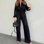 2-delige loungewear set - stijlvolle dames blauwe satijnen co-ord