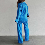 2-delige loungewear set - stijlvolle dames blauwe satijnen co-ord
