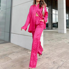 2-delige loungewear set - stijlvolle dames blauwe satijnen co-ord