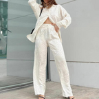 2-delige loungewear set - stijlvolle dames blauwe satijnen co-ord