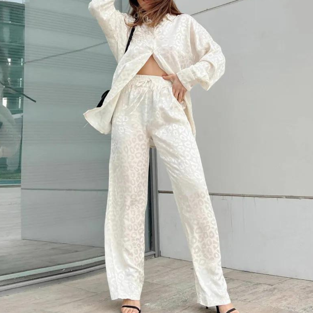 2-delige loungewear set - stijlvolle dames blauwe satijnen co-ord