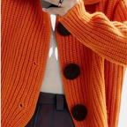 Oranje gebreide cardigan - trendy vrouwen ribbelknit knooptrui