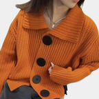 Oranje gebreide cardigan - trendy vrouwen ribbelknit knooptrui