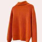 Oranje gebreide cardigan - trendy vrouwen ribbelknit knooptrui