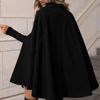 Noir cape jas - elegante dames dubbelgeknoopte zwarte bovenkleding