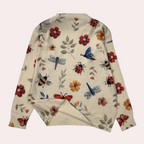 Bloemen geborduurd sweatshirt - trendy dames pullover met bijen en bloemen