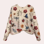 Bloemen geborduurd sweatshirt - trendy dames pullover met bijen en bloemen