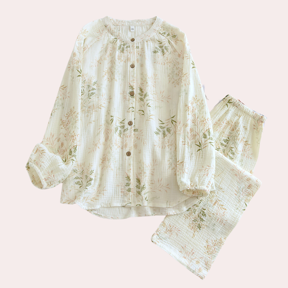 2-delige witte pyjama set met bloemenprint - dames slaapmode