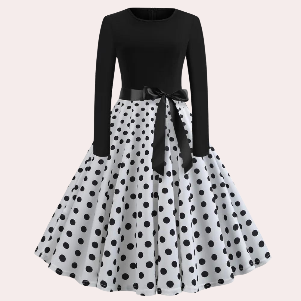 A-lijn jurk - verfijnde lange mouwen damesjurk met stippen