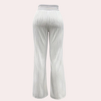 Vrouwenbroek elegante hoge taille witte gestructureerde wijde pijpen - zomerse casual outfit