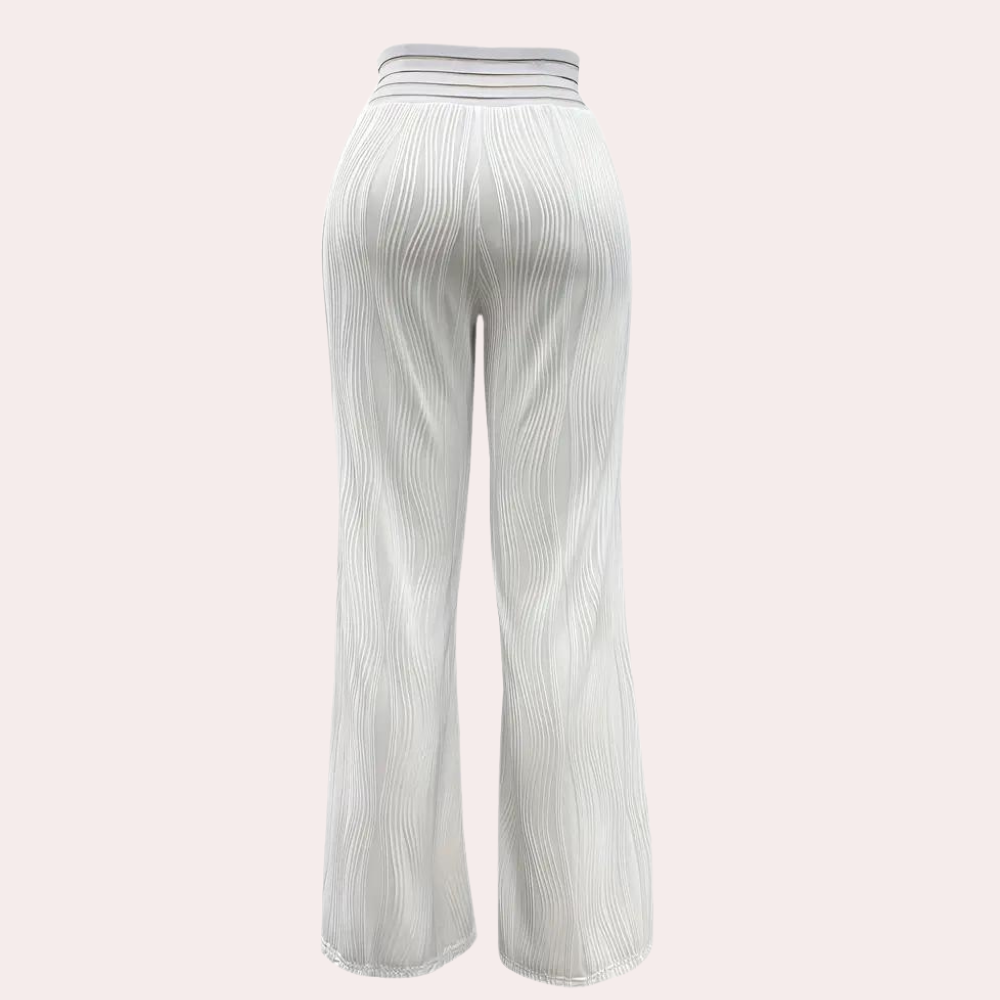 Vrouwenbroek elegante hoge taille witte gestructureerde wijde pijpen - zomerse casual outfit