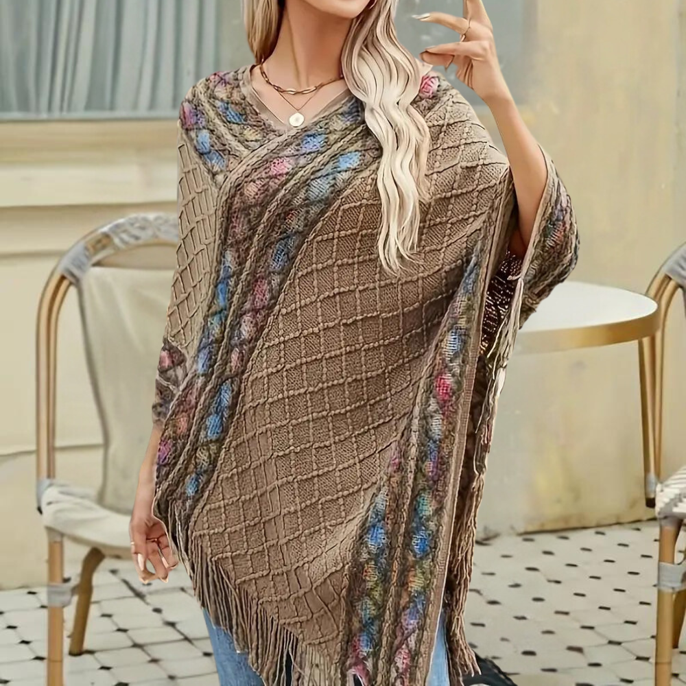 Boho-geïnspireerde poncho - stijlvolle gebreide wrap voor dames