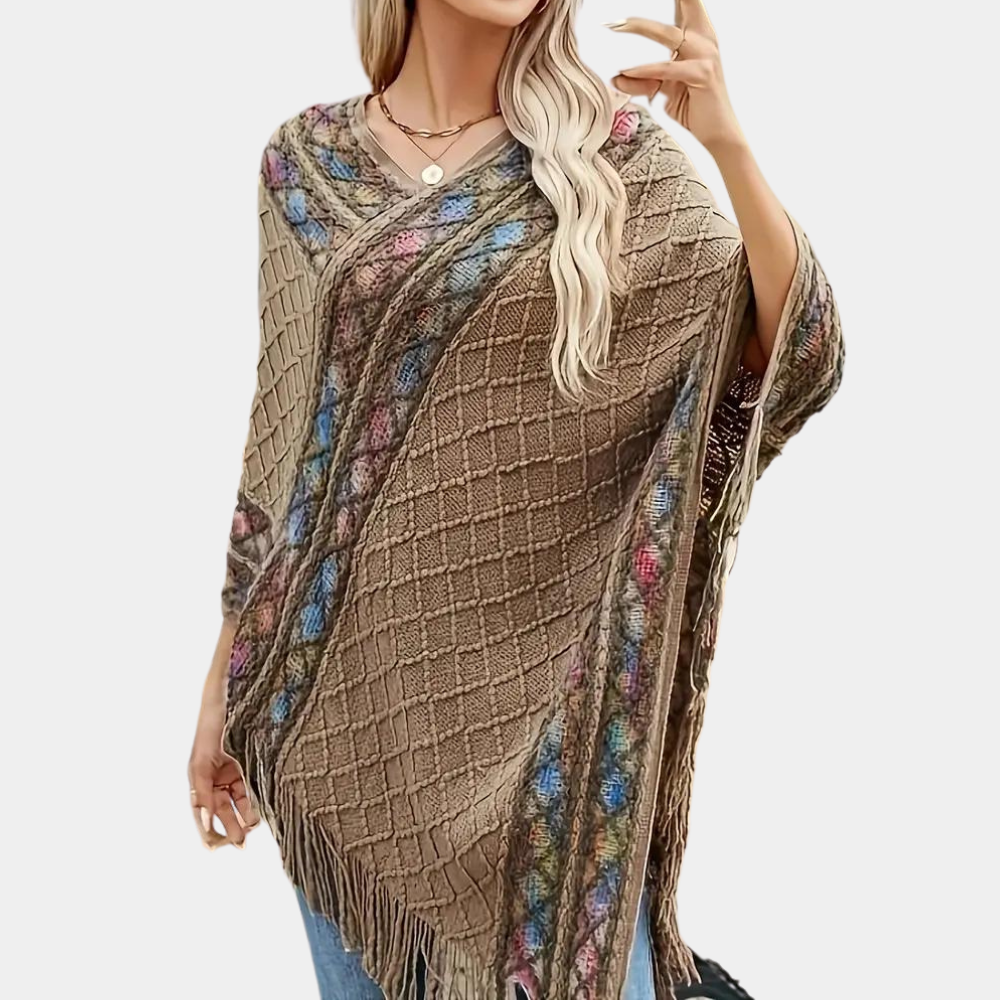Boho-geïnspireerde poncho - stijlvolle gebreide wrap voor dames