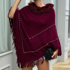 Dames rode gebreide poncho - elegant met verfijnde details