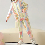 2-delige multikleurige plush pyjama set - vrolijke dames loungewear