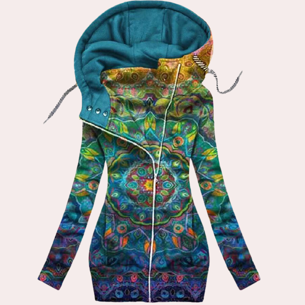 Bloemen zip-up hoodie - trendy dames lange mouw sweatshirt