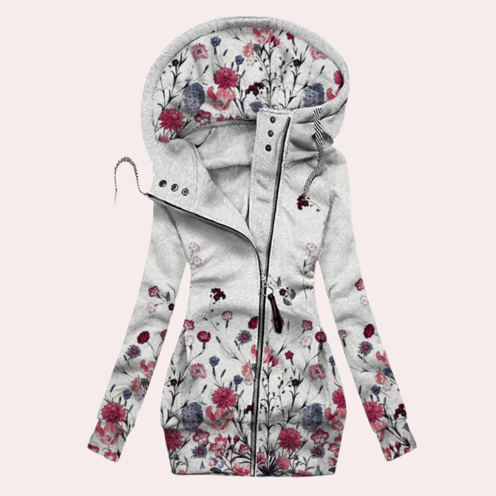 Bloemen zip-up hoodie - trendy dames lange mouw sweatshirt